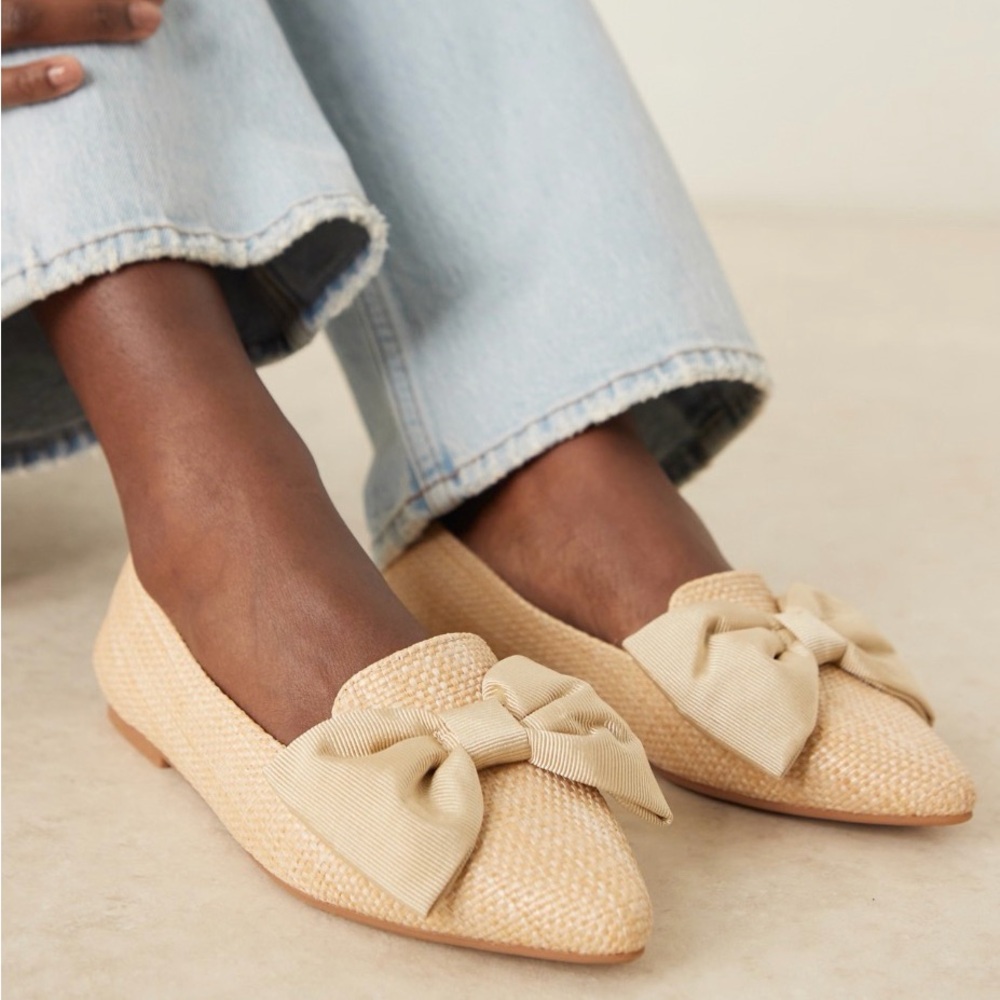 ASOS Design Lake bow pointed ballet flats woven raffia texture decorative bow